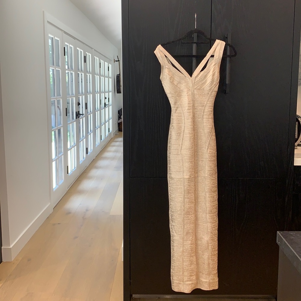Gold, Sweetheart Neckline, Long Dress